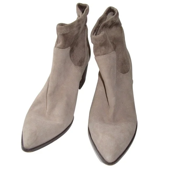 Sole Society Ankle Boots Faux Suede Taupe Block Heel Quiet Luxury 6.5 - Picture 5 of 9